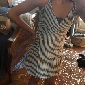 Black and White Striped Wrap Dress